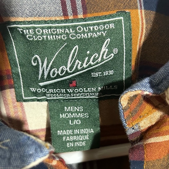 Woolrich Men's Size Large Button Up Shirt Brown Plaid Short Sleeve 100% Cotton - Picture 3 of 11